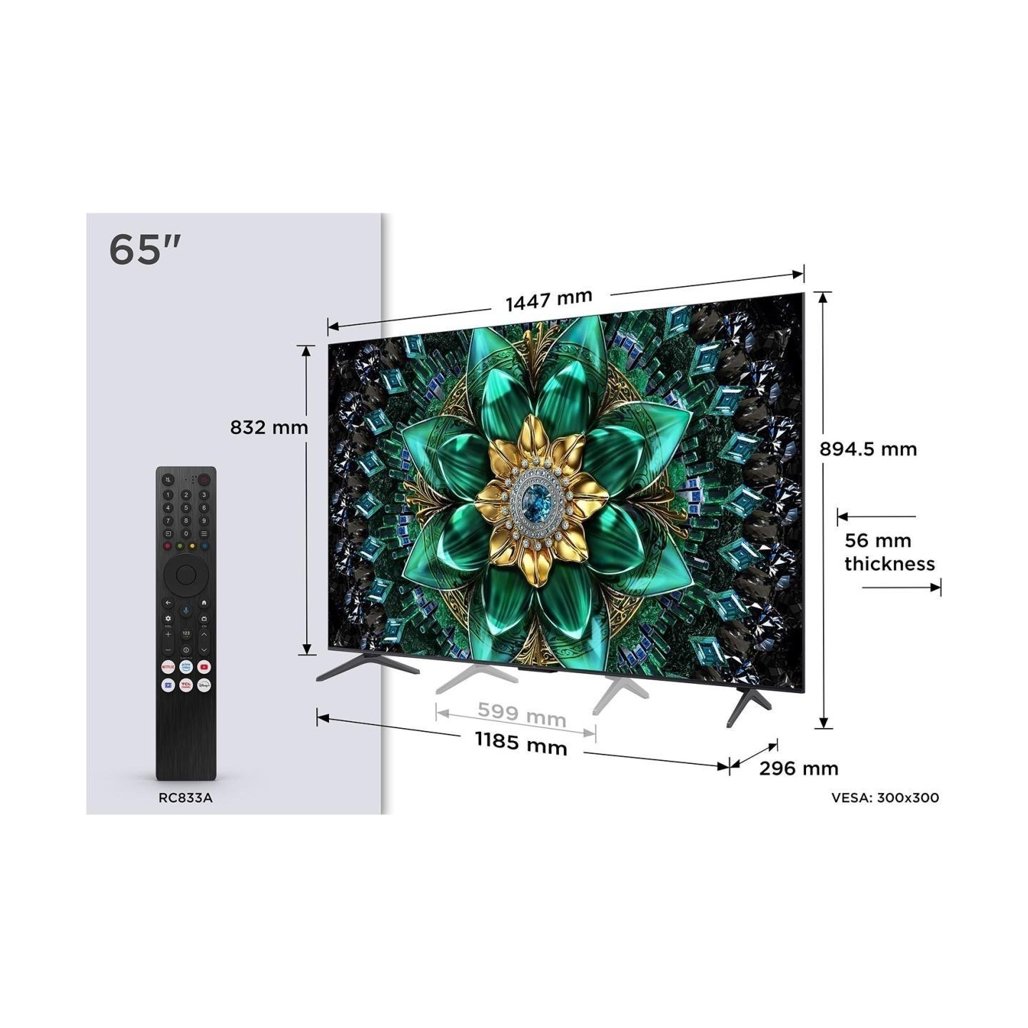 TCL TV Set TCL 65 '' 4K Ultra HD 3840 x 2160 pixels Flat 16:9 QD-Mini LED 65Q6C