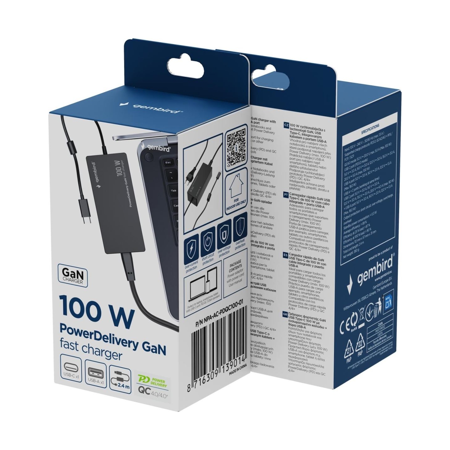 Gembird NB ACC AC ADAPTER 100W/NPA-AC-PDQC100-01 GEMBIRD
