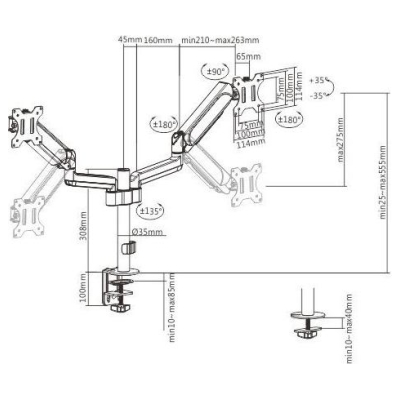 Gembird Adjustable desk 2-display mount