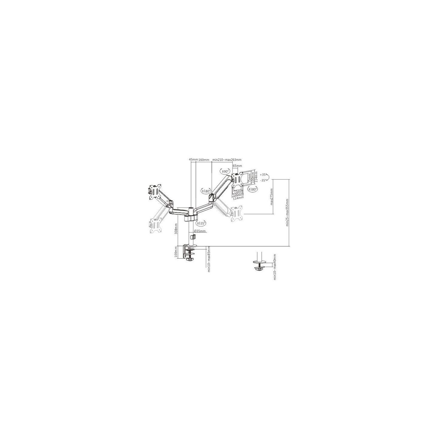 Gembird Adjustable desk 2-display mount