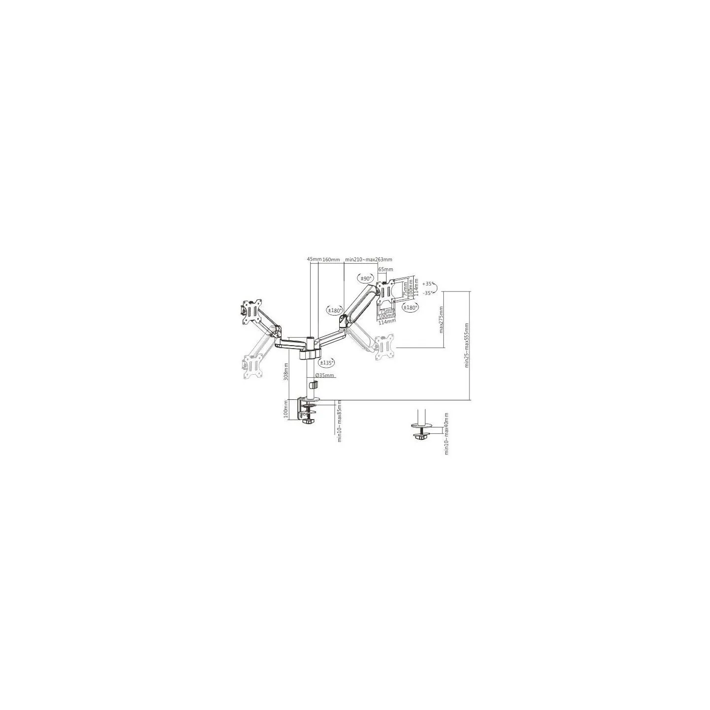 Gembird Adjustable desk 2-display mount