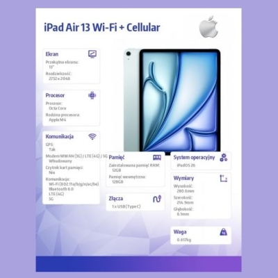 Apple iPad Air 13 inches WiFi + Cellular 128GB Blue