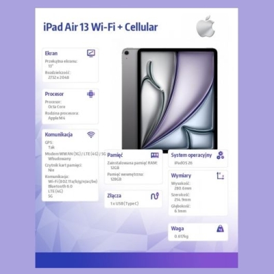 Apple iPad Air 13 inches WiFi + Cellular 128GB Space Grey