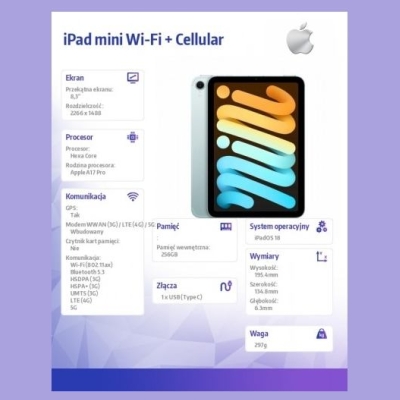 Apple iPad mini Wi-Fi + Cellular 256GB Blue