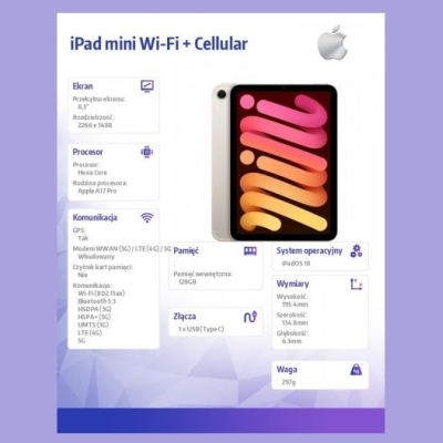 Apple iPad mini Wi-Fi + Cellular 128GB Starlight