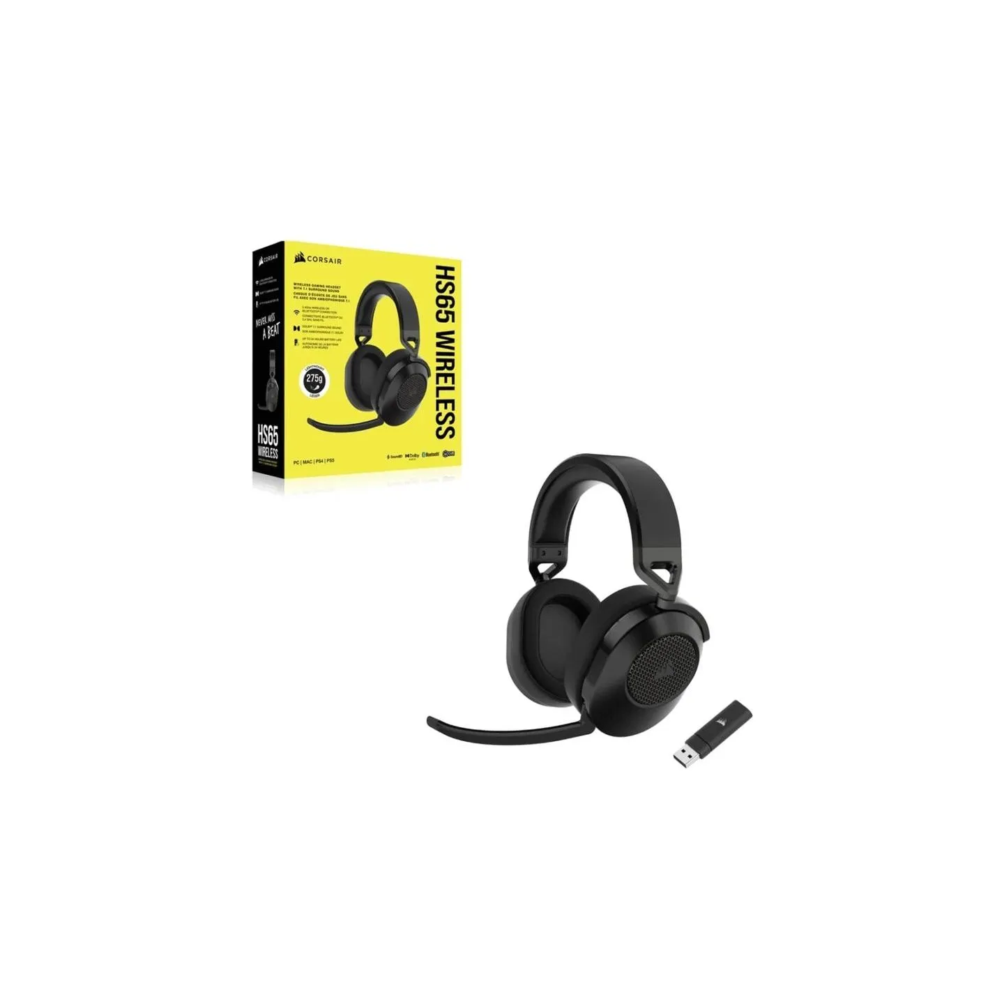 Corsair | Gaming Headset | HS65 | Wireless | Over-Ear | Microphone | Carbon | Wireless