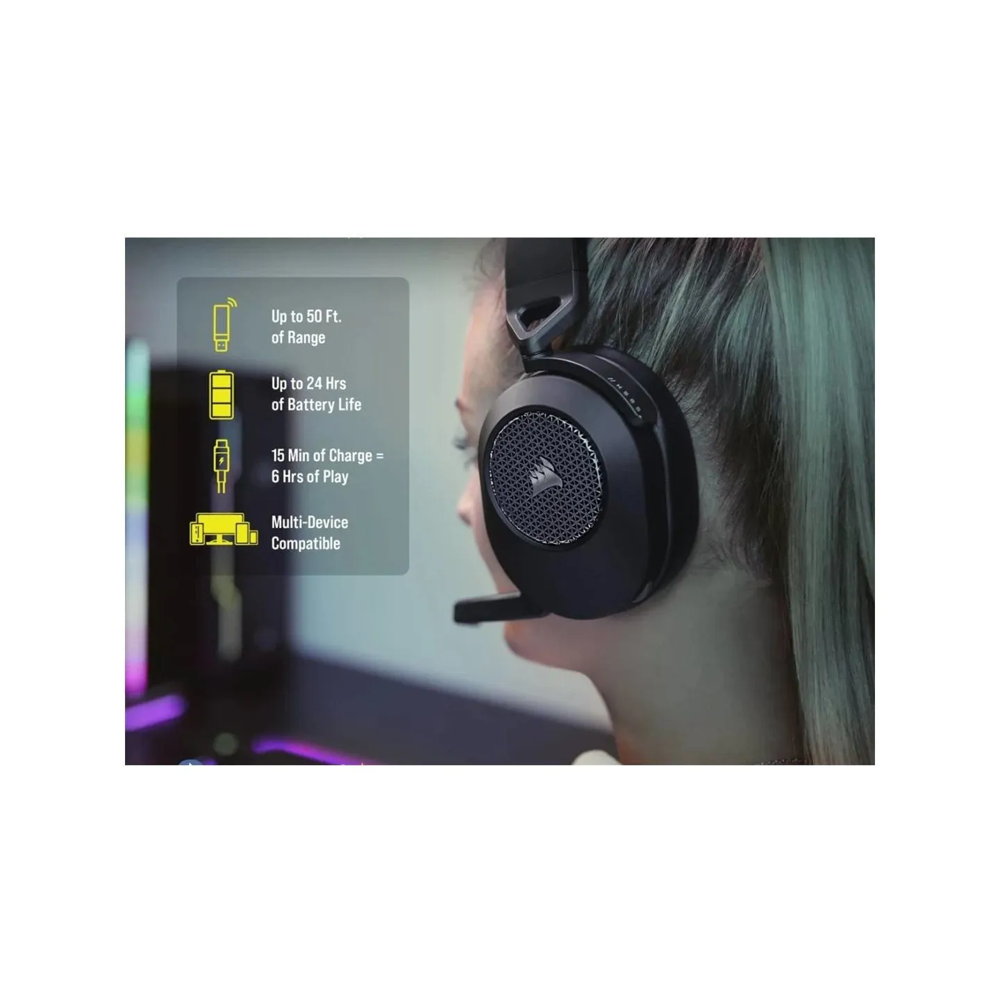 Corsair | Gaming Headset | HS65 | Wireless | Over-Ear | Microphone | Carbon | Wireless
