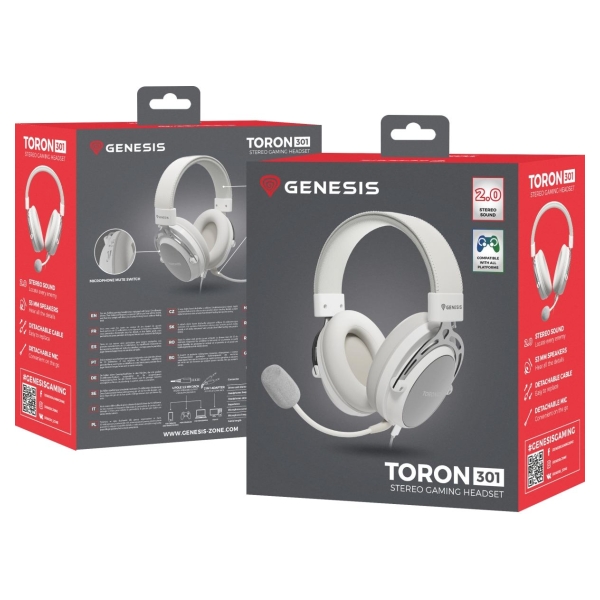 Genesis | Gaming Headset | Toron 301 | Wired | Over-Ear | Microphone | White