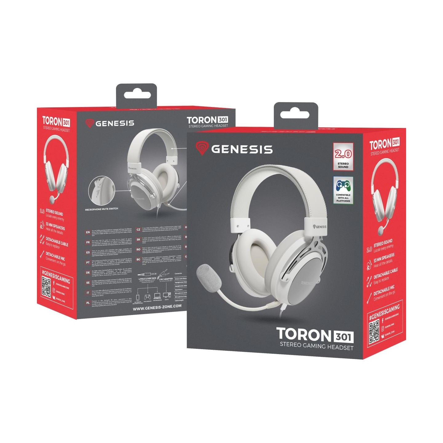 Genesis | Gaming Headset | Toron 301 | Wired | Over-Ear | Microphone | White
