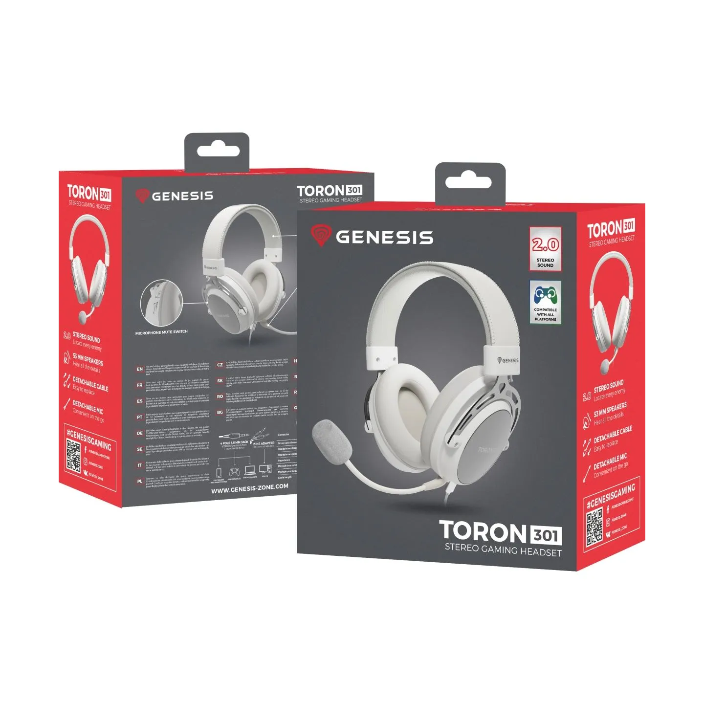 Genesis | Gaming Headset | Toron 301 | Wired | Over-Ear | Microphone | White