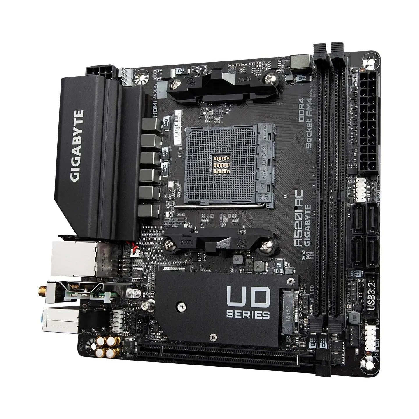 Gigabyte | A520I AC | Processor family AMD | Processor socket AM4 | DDR4 DIMM | Memory slots 2 | Number of SATA connectors 4 | C