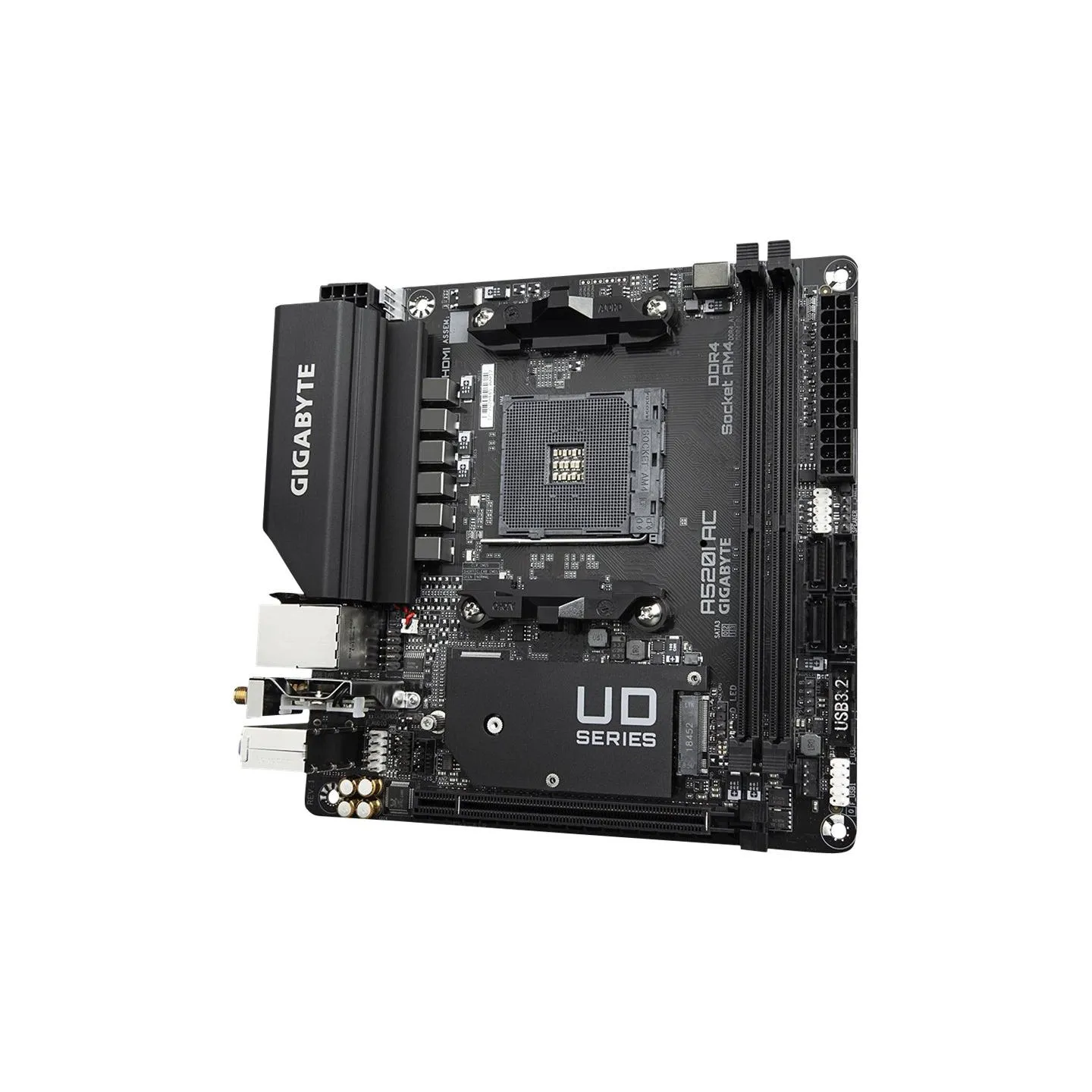 Gigabyte | A520I AC | Processor family AMD | Processor socket AM4 | DDR4 DIMM | Memory slots 2 | Number of SATA connectors 4 | C