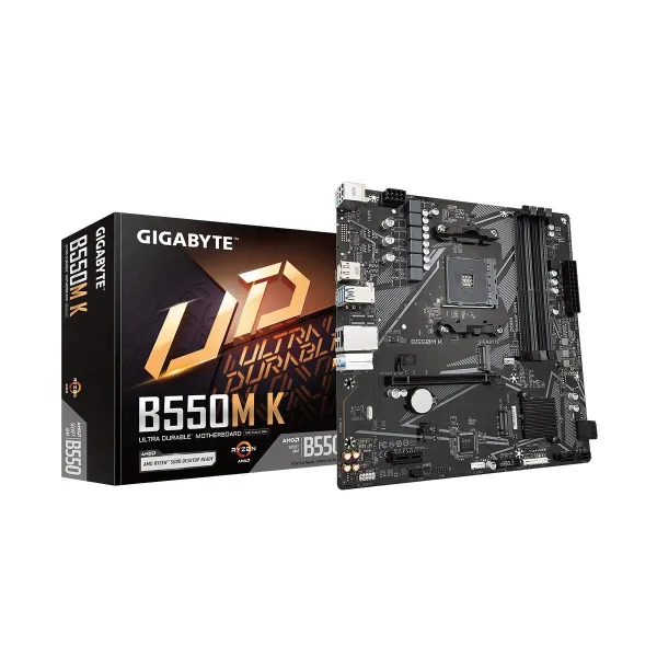 Gigabyte | B550M K 1.0 M/B | Processor family AMD | Processor socket AM4 | DDR4 DIMM | Memory slots 4 | Supported hard disk driv