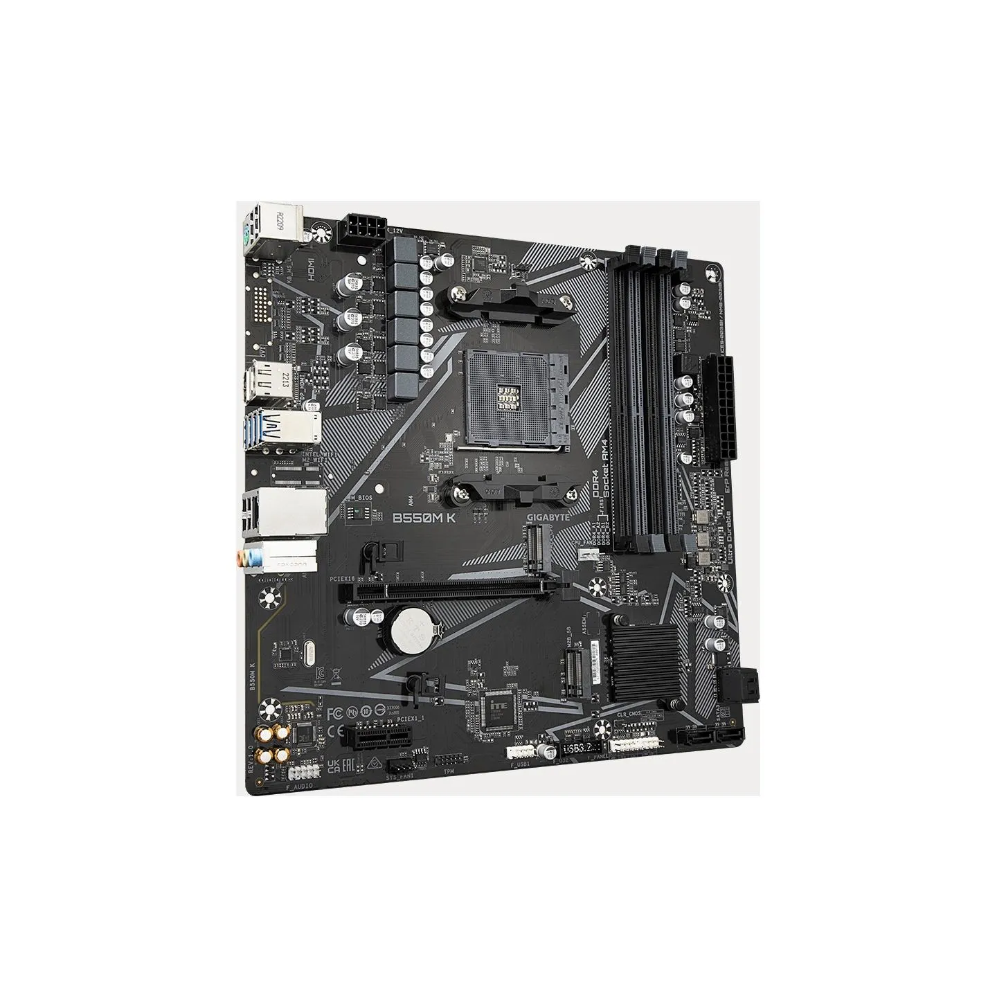 Gigabyte | B550M K 1.0 M/B | Processor family AMD | Processor socket AM4 | DDR4 DIMM | Memory slots 4 | Supported hard disk driv