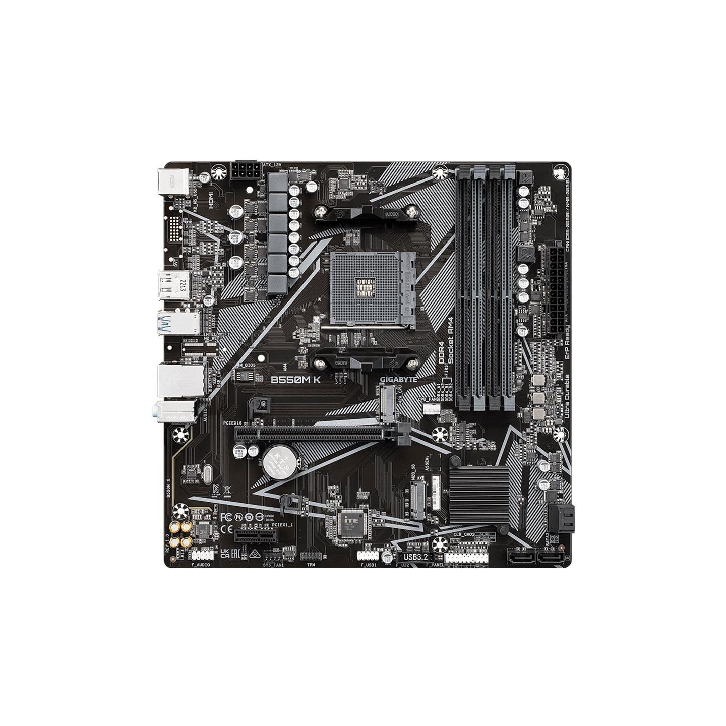 Gigabyte | B550M K 1.0 M/B | Processor family AMD | Processor socket AM4 | DDR4 DIMM | Memory slots 4 | Supported hard disk driv