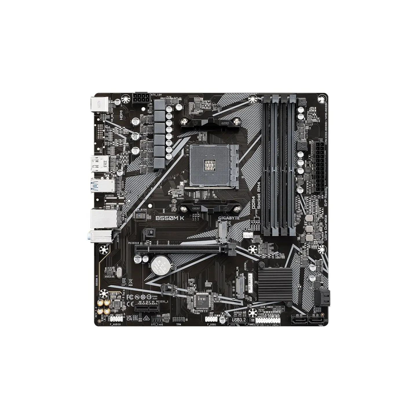 Gigabyte | B550M K 1.0 M/B | Processor family AMD | Processor socket AM4 | DDR4 DIMM | Memory slots 4 | Supported hard disk driv