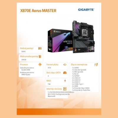 Gigabyte Motherboard X870E AORUS MASTER AM5 4DDR5 HDMI/USB-C ATX