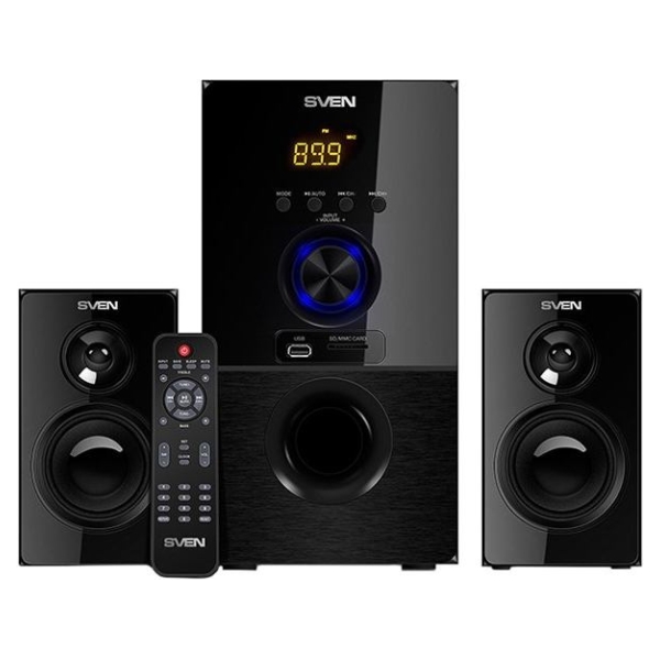 Sven MS-2050 30W+2x12.5W; LED display; Volume front control; USB/SD-card support; Wall mountable satellites; MUTE, SLEEP and ST-