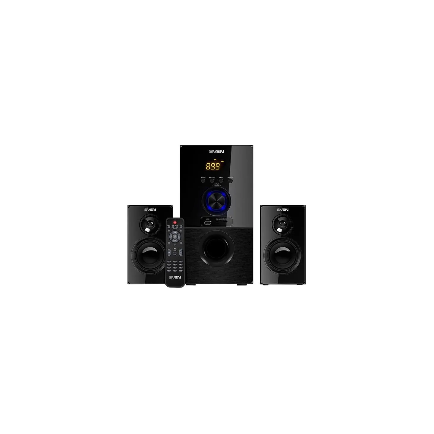Sven MS-2050 30W+2x12.5W; LED display; Volume front control; USB/SD-card support; Wall mountable satellites; MUTE, SLEEP and ST-