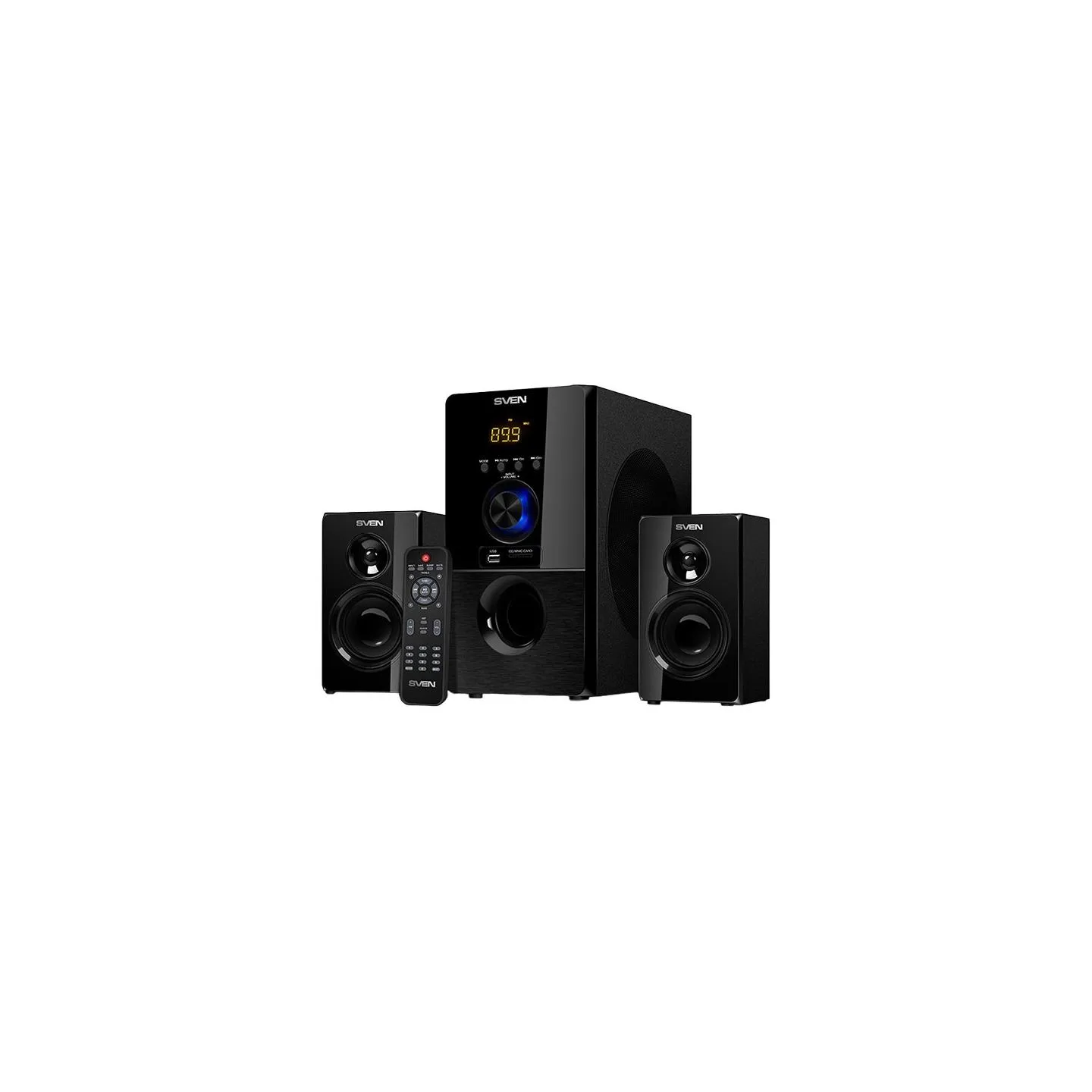 Sven MS-2050 30W+2x12.5W; LED display; Volume front control; USB/SD-card support; Wall mountable satellites; MUTE, SLEEP and ST-