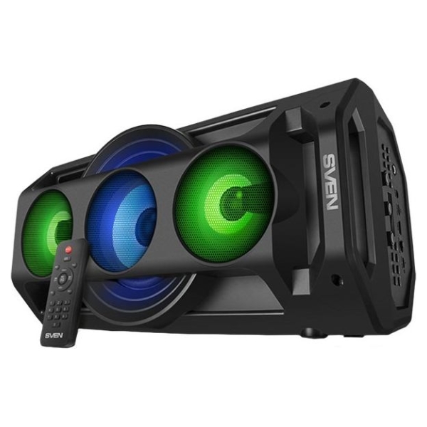 Sven PS-680 2x32.5W; LED display; TWS; FM radio; AUX; USB/SD-card support;Lighting; Microphone input (karaoke); Remote Control; 