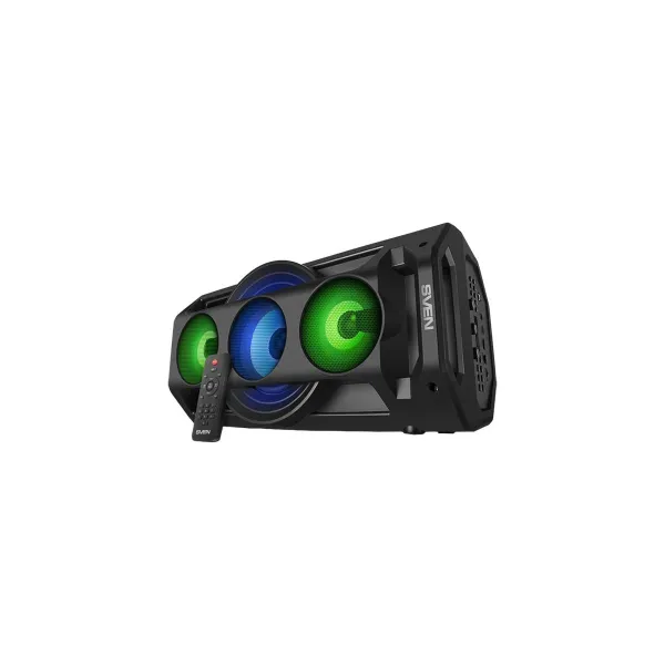 Sven PS-680 2x32.5W; LED display; TWS; FM radio; AUX; USB/SD-card support;Lighting; Microphone input (karaoke); Remote Control;