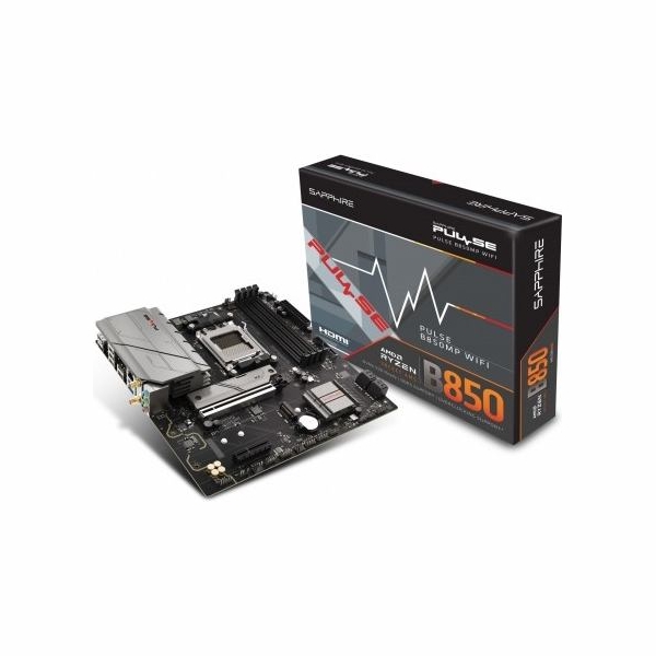 Sapphire AMD B850M AM5 PULSE Ryzen R9/R7/R5, 4x DDR5 7600MHz, PCIE 4.0 x16, 1x M.2 Gen5, 1x M.2 Gen4, LAN 2.5 Gbps, WIFI6, USB, 