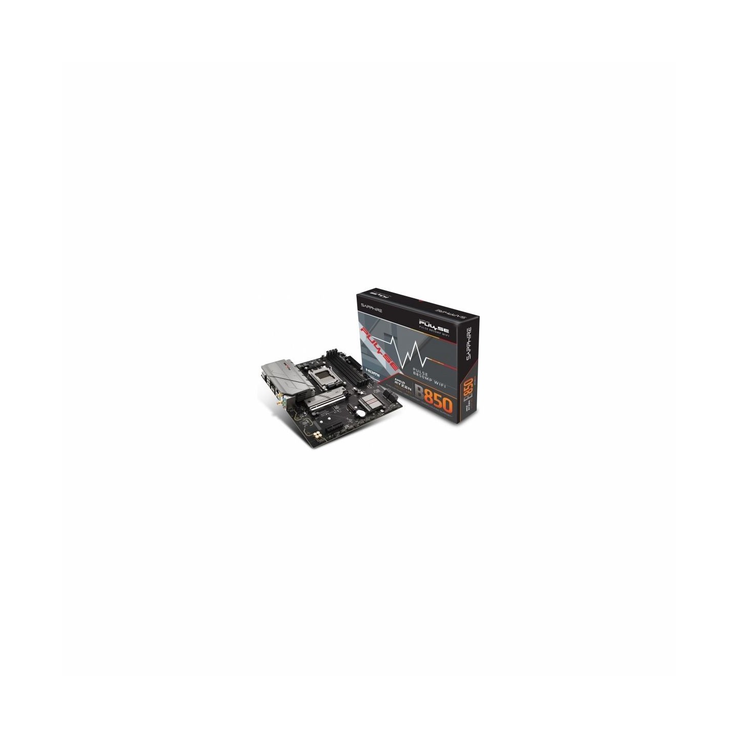 Sapphire AMD B850M AM5 PULSE Ryzen R9/R7/R5, 4x DDR5 7600MHz, PCIE 4.0 x16, 1x M.2 Gen5, 1x M.2 Gen4, LAN 2.5 Gbps, WIFI6, USB, 
