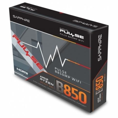 Sapphire AMD B850M AM5 PULSE Ryzen R9/R7/R5, 4x DDR5 7600MHz, PCIE 4.0 x16, 1x M.2 Gen5, 1x M.2 Gen4, LAN 2.5 Gbps, WIFI6, USB, 