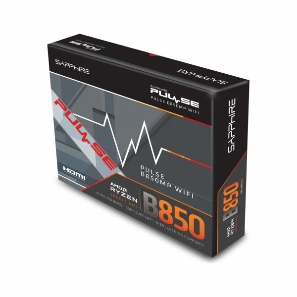 Sapphire AMD B850M AM5 PULSE Ryzen R9/R7/R5, 4x DDR5 7600MHz, PCIE 4.0 x16, 1x M.2 Gen5, 1x M.2 Gen4, LAN 2.5 Gbps, WIFI6, USB, 