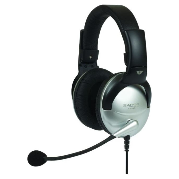 Koss | Headphones | SB45 | Wired | On-Ear | Microphone | Silver/Black | Noise canceling