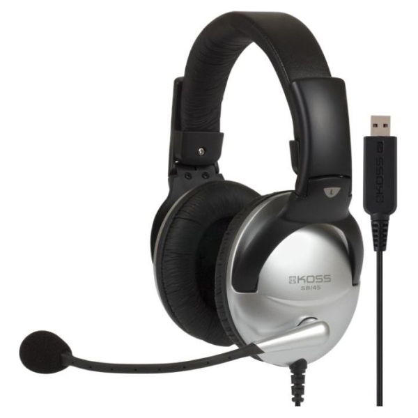 Koss | Gaming headphones | SB45 USB | Wired | On-Ear | Microphone | Silver/Black | Noise canceling