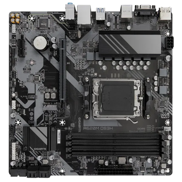 Gigabyte A620M DS3H | Processor family AMD | Processor socket AM5 | DDR5 | Supported hard disk drive interfaces M.2, SATA | Numb
