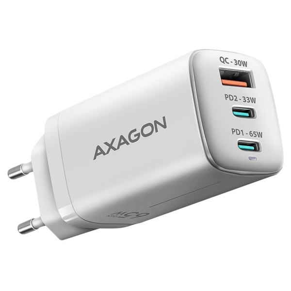 Axagon ACU-DPQ65W GaN 3xport wall charger 65W white