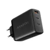 Axagon ACU-DPQ100 GaN Wall charger, 3x port (USB + dual USB-C), PD3.0/QC4+/PPS/Apple, 100W, black