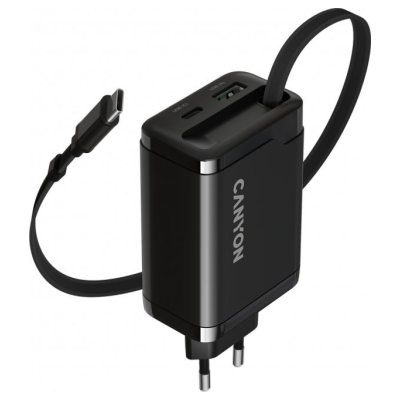 Canyon charger OnCharge 65RC Build-In Cable USB-C 65W 1xPD 1xQC EU Black
