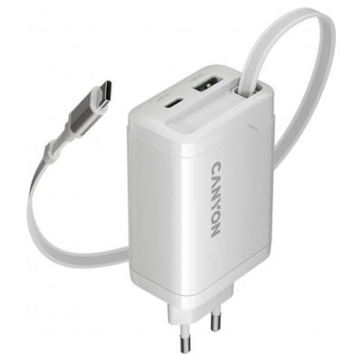 Canyon charger OnCharge 65RC Build-In Cable USB-C 65W 1xPD 1xQC EU White