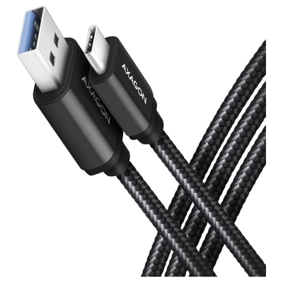 Axagon Data and charging USB 3.2 Gen1 cable lengh 2 m. 3A. Black braided.