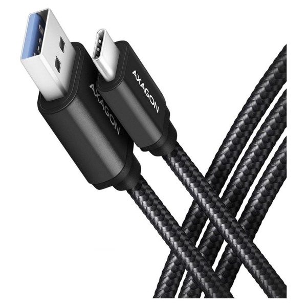 Axagon Data and charging USB 3.2 Gen 1 cable lengh 1 m. 3A. Black braided.