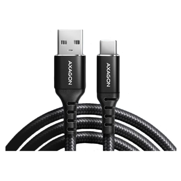 Axagon Data and charging USB 2.0 cable length 1.5 m. 3A. Black braided.