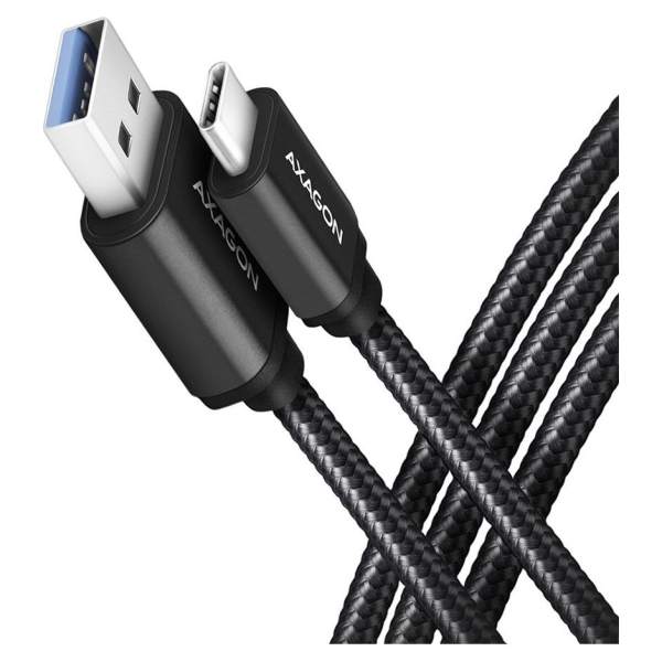 Axagon Data and charging USB 3.2 Gen1 cable lengh 1.5 m. 3A. Black braided.