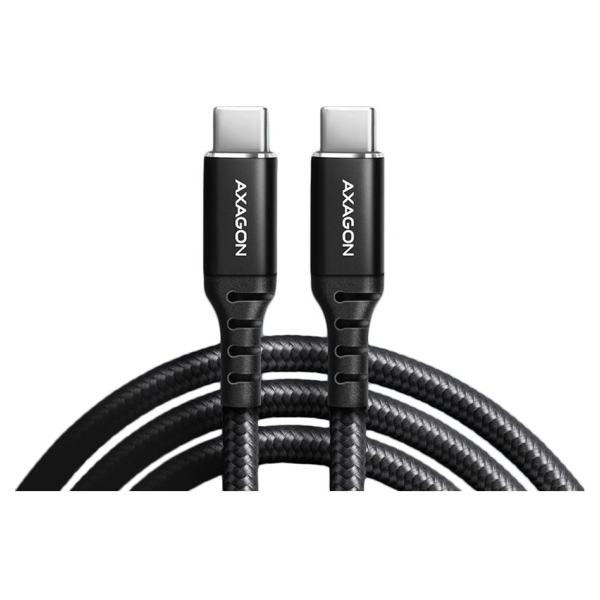 Axagon Data and charging USB 2.0 cable length 1 m. 3A. PD 60W, 3A. Black braided.