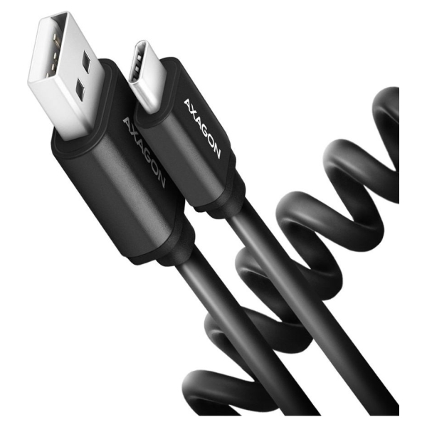 Axagon Data and charging USB 2.0 cable lengh 0.6m. 3A. Black twisted.