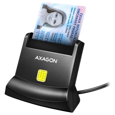 Axagon Universal desktop USB contact Smart/ID card reader with long USB-A cable.