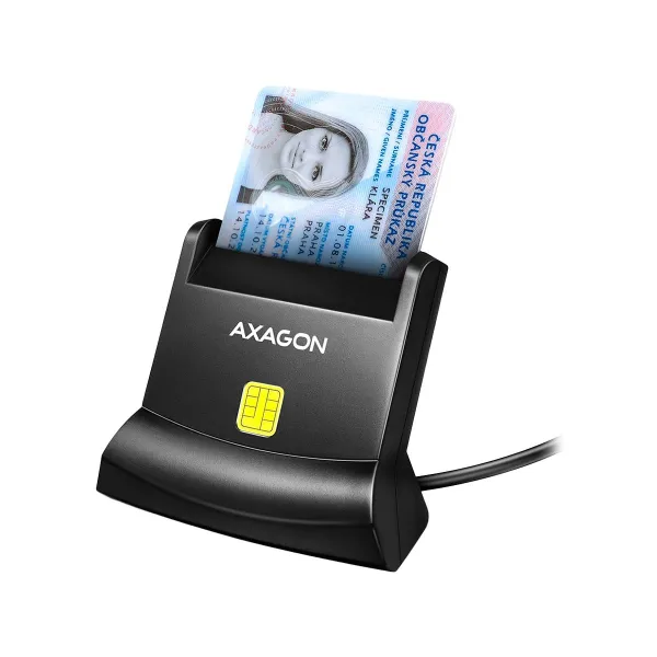 Axagon Universal desktop USB contact Smart/ID card reader with long USB-A cable.