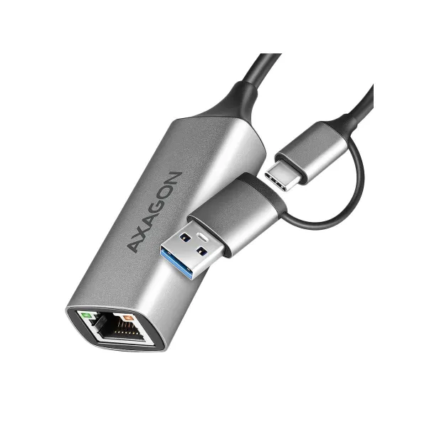 Axagon ADE-TXCA USB-C USB3.2 Gen 1 + USB-A reduction- Gigabit Ethernet 10/100/1000 Adapter, metal, titan grey