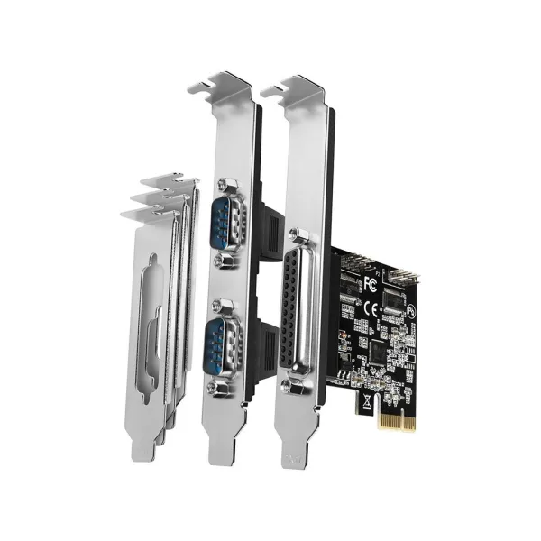 Axagon PCI-Express card with one parallel and two serial ports 250 kbps. ASIX AX99100. Standard & Low profile.