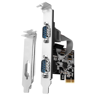 Axagon PCI-Express card with two 250 kbps serial ports. ASIX AX99100. Standard & Low Profile.