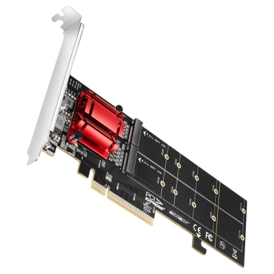 Axagon PCEM2-ND PCE-E 3.0 8x - dual M.2 NVMe M-key slot adapter w. dataswitch, SP & LP, up to 110mm SSD