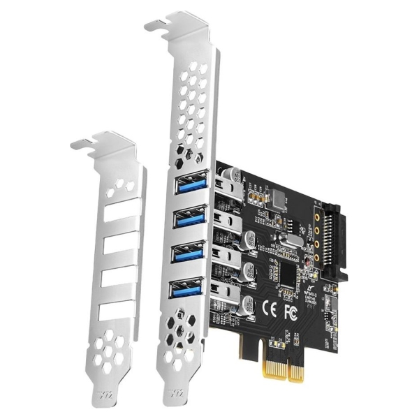 Axagon PCI-Express card with four external USB 3.2 Gen1 ports with dual power. Renesas chipset. Standard & Low profile.